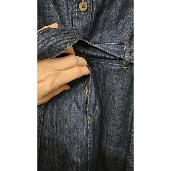 J. Crew Dress Size 2 Chambray Pockets Tie Waist Elastic Waist Collar Cotton S/S - Picture 6 of 10